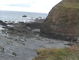 Interesting rock formations at Welcombe Mouth Beach